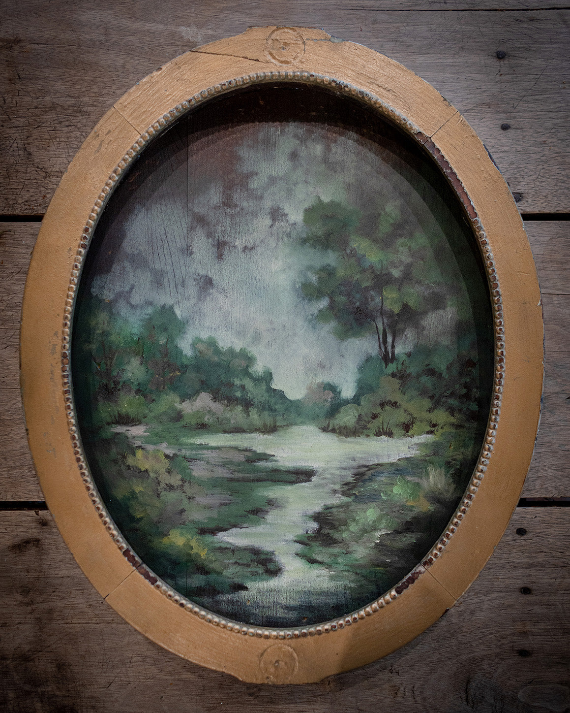 Idyllic: On Wood in Antique Gold Shadowbox Frame